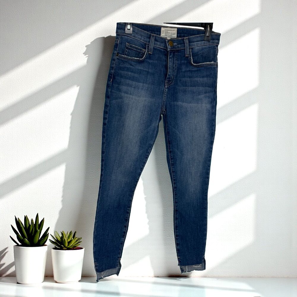Current/Elliott High Waist Stiletto Jeans Size 26 Uneven Hem Raw Edge USA